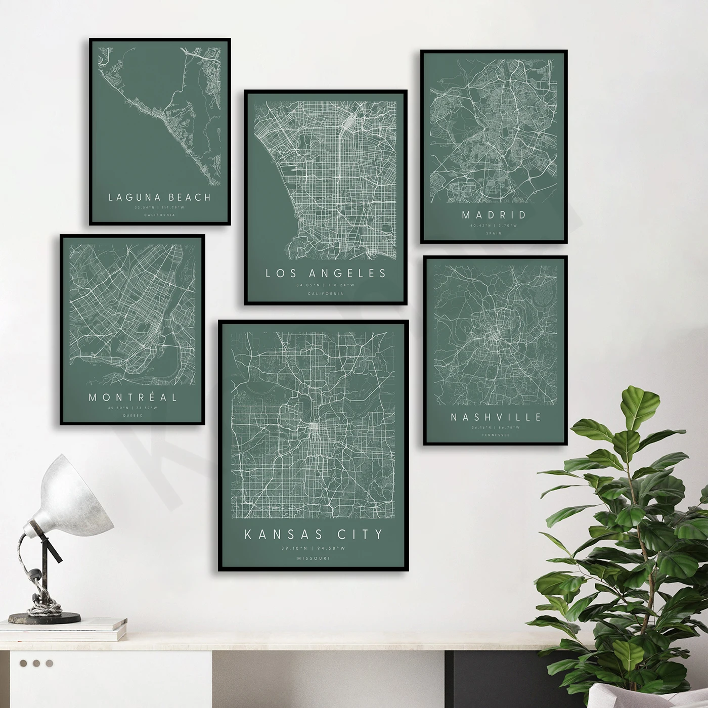 Houston Kansas Laguna Los Angeles Louisville Madrid Milwaukee Austin Montreal Nashville Banff Charleston.City Streets Map Poster