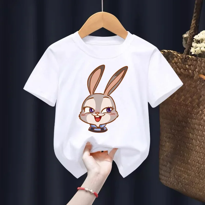 Crazy Animal Fun with Disney Zootopia T-shirt Cute Cartoon Print Cotton Casual Short Sleeve Tops for Boys Girls Summer Kids