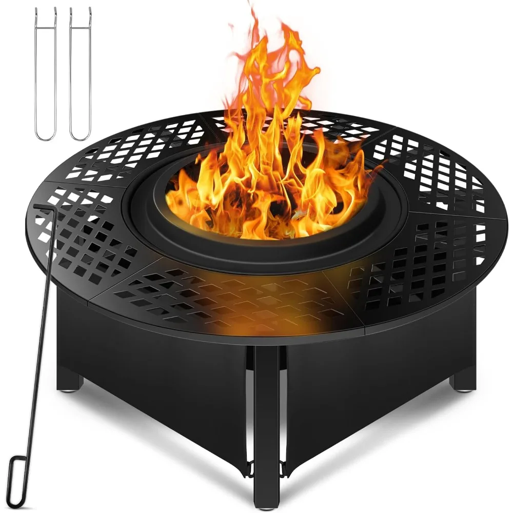 

HYKOLITY 40 Inch Smokeless Fire Pit Table with Side Table and Grill, 3-in-1 Outdoor Fire Pit for Wood or Pellets