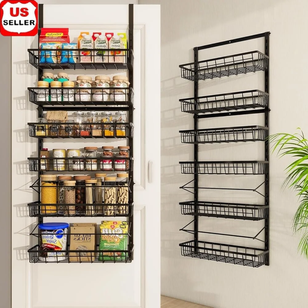

Регулируемый над дверью органайзер для кладовой, 6-уровневая металлическая стойка для хранения, настенный держатель для корзины, кухня, ванная комната