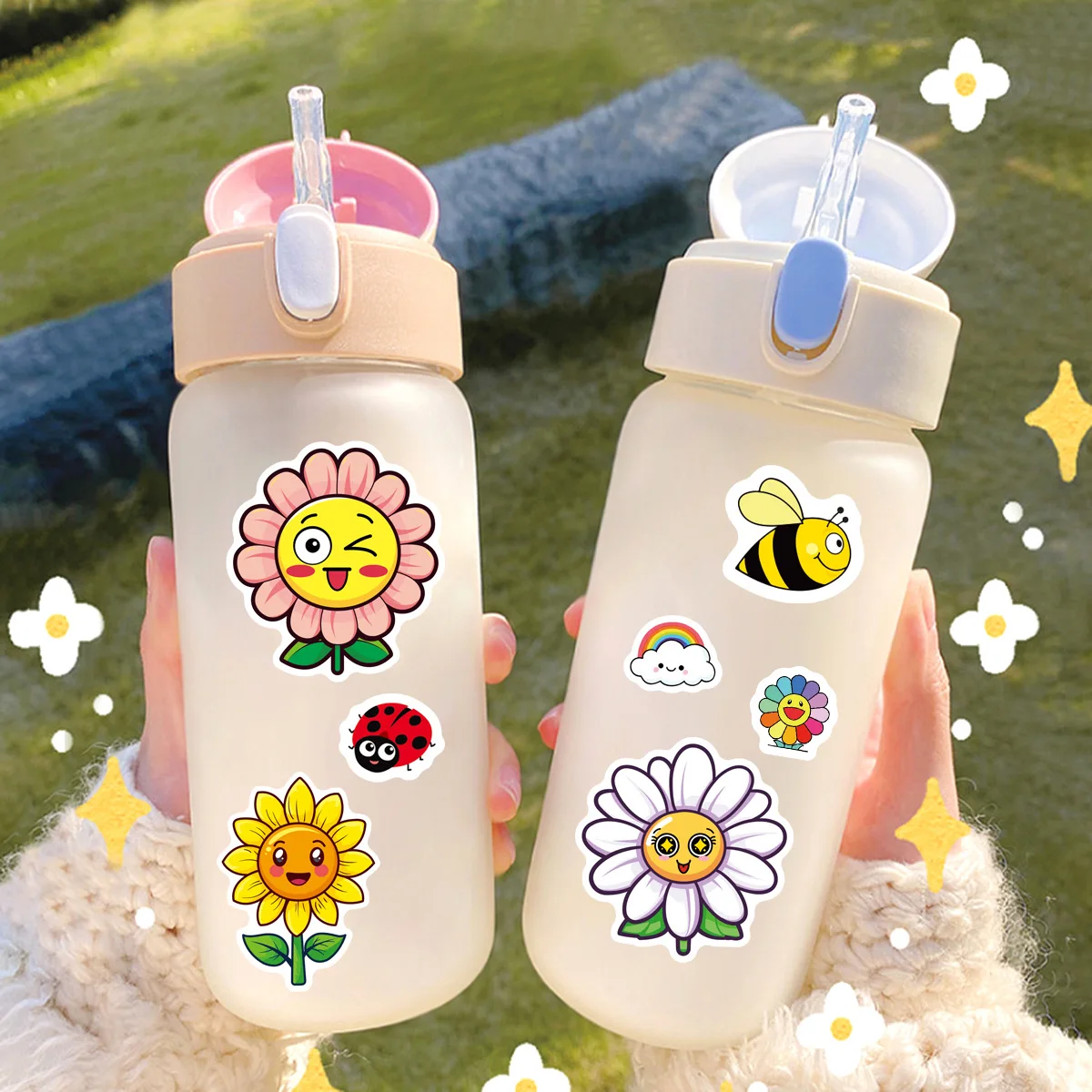 8/16PCS Cute Flower DIY Puzzle Sticker Cartoon Make a Face Waterproof Sticker Decorative Water Cup Guitar Phone Laptop Luggage