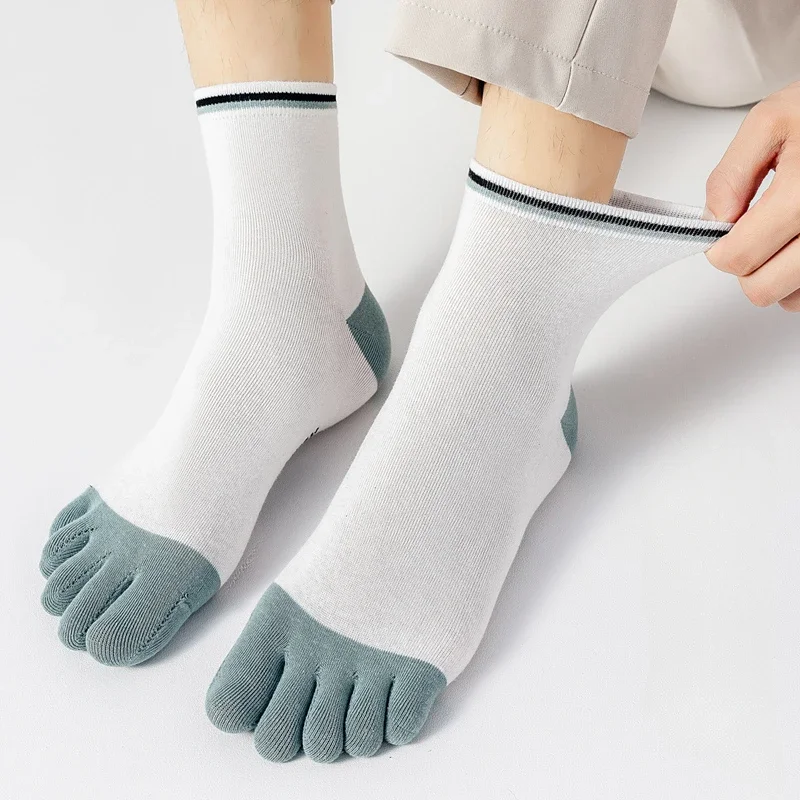 3-5 Pairs Five Finger Socks Men Gym Sport Crew Socks with Separate Fingers Mid Tube Cotton Toe Socks Non-slip Runing Breathable