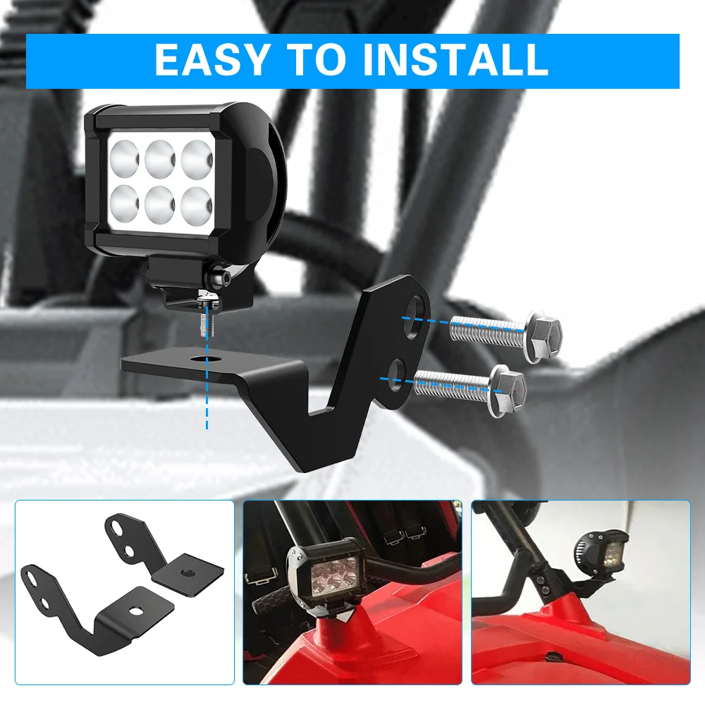 UTV ATV Led Work Lights Side Pillar Mounting Bracket Drving Work Lamp Metal Holder For Polaris RZR XP 900 1000 2014-2021