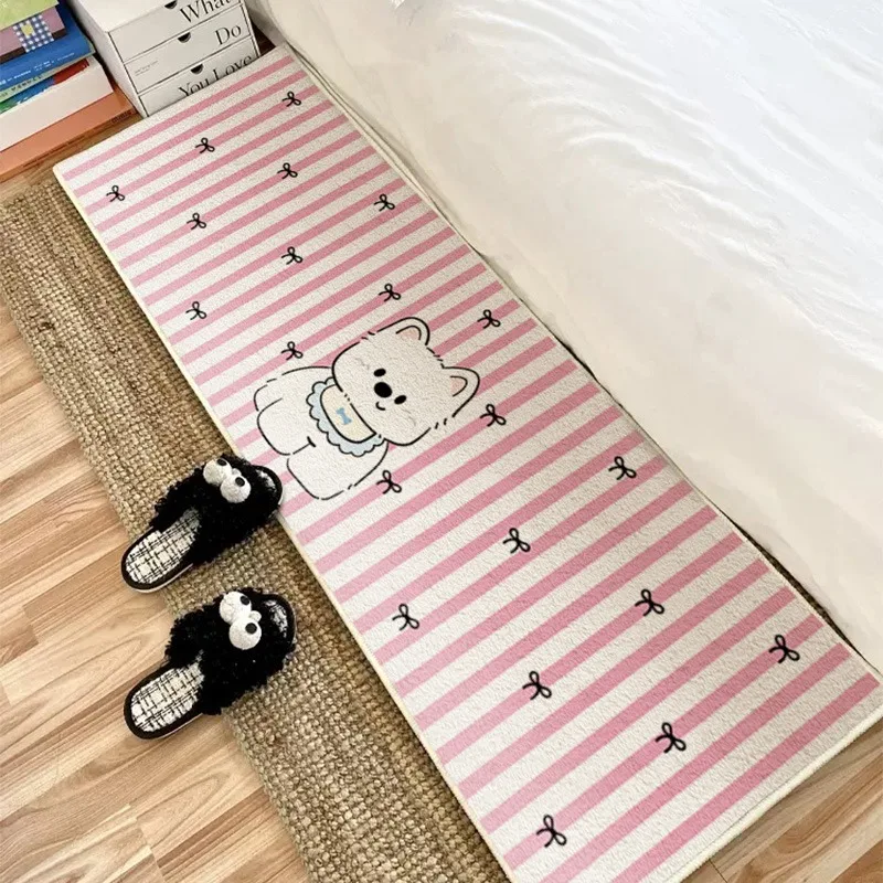

Simple Style Minimalist Cartoon Bedroom Rug Home Decoration Girls Bed Cute Bear Pattern Mat Soft Plush Carpet Strip Area Rug