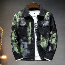 Fashion 2026 Spring Autumn Men's Cotton Denim Jacket Casual Printed Jeans Hip Hop Streetwear Loose Denim Coat Youth Top Clothing