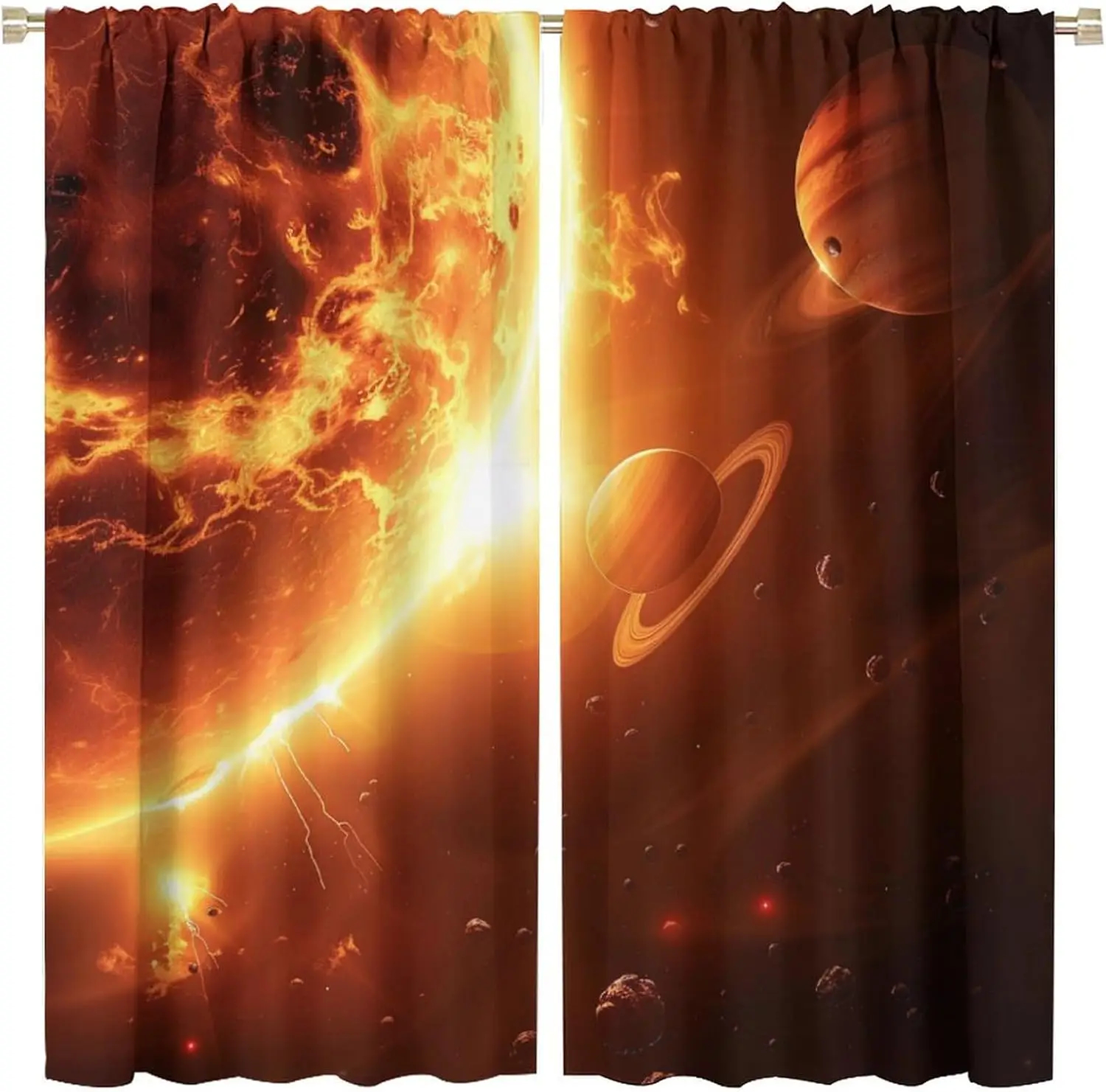 Luxurious Cosmic Space Curtain Red Sun Planets Solar System Galaxy Window Drapes Home Decor for Bedroom Living Room