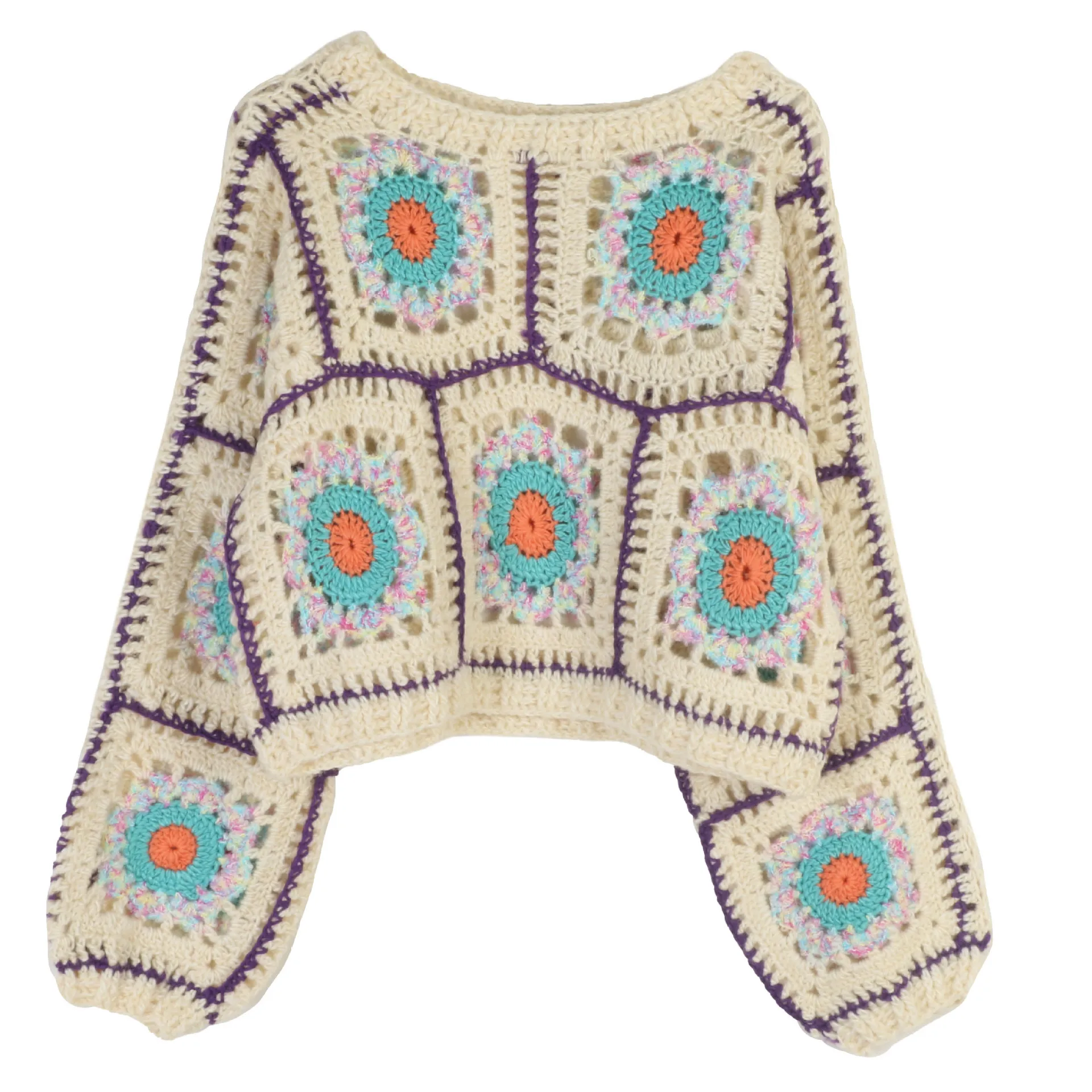 

Women Hand-hooked Knitted Pullover Sweater Autumn Hollow Out New Fashion Lazy Wind Short Cropped Crochet Sweater