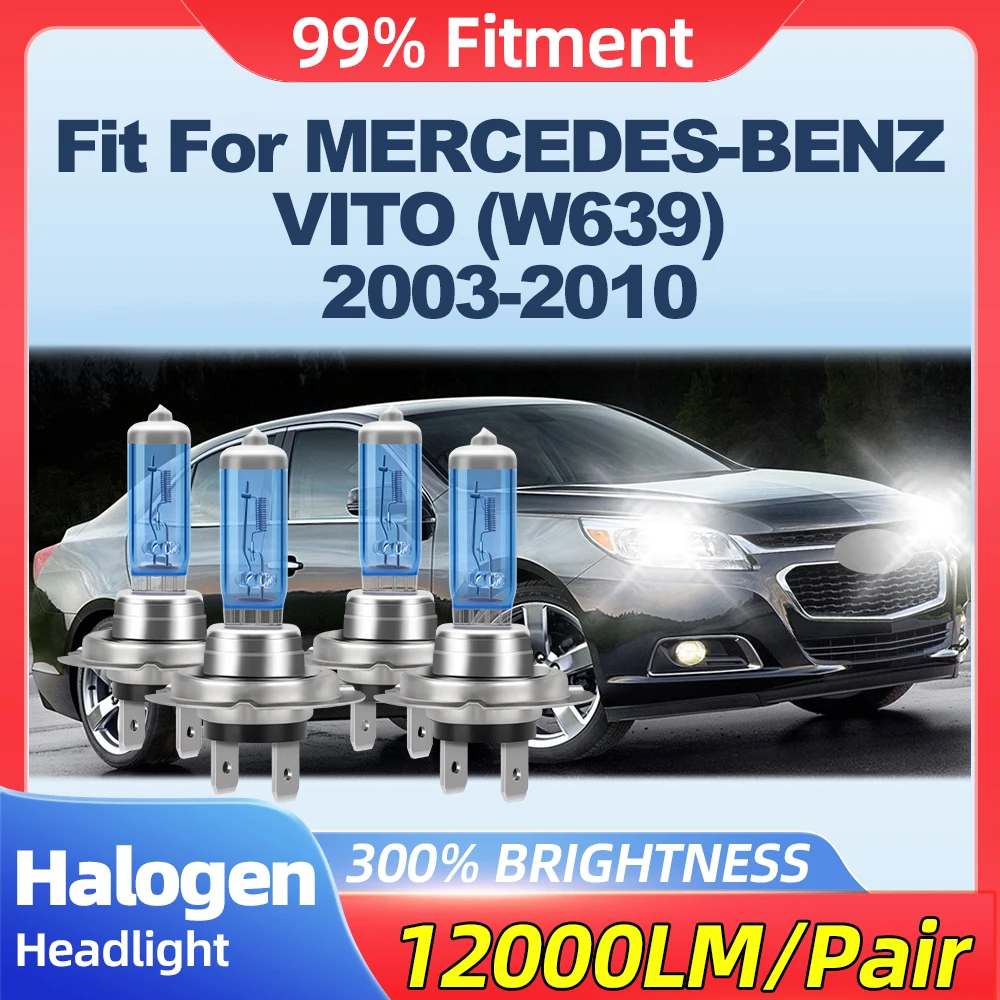 Fit For MERCEDES-BENZ VITO (W639) 2003-2008 2009 2010 200W Car Lights 24000LM Halogen Headlamps 12V 6000K White Auto Lamps
