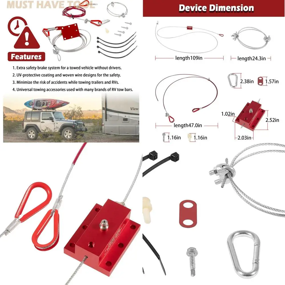 Camoo RV Brake Systems for Flat Towing, Break Away Device and Ready Stop Device, Work Between Flat-Towing Cars and RV Tow Bars