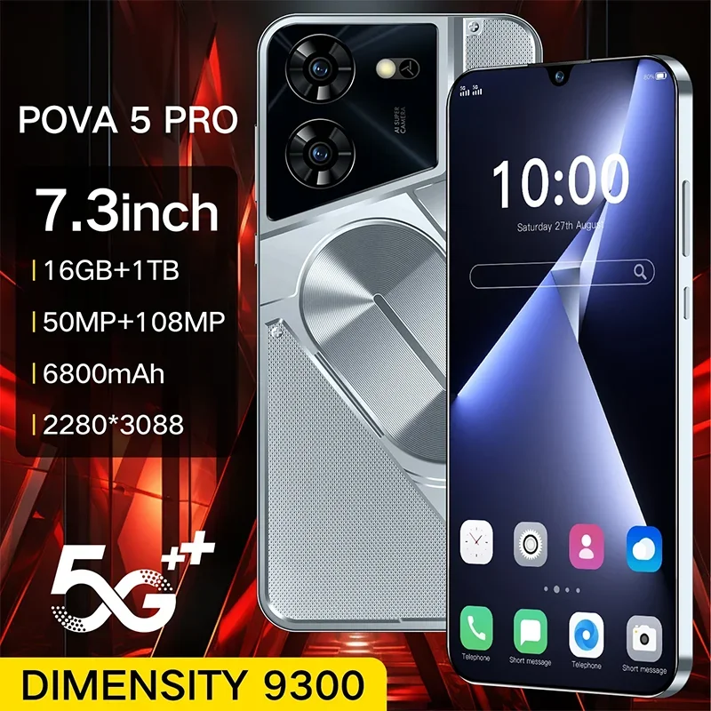 

Original Pova 5 Pro Smartphone Global Version Dimensity 9300 16G+1TB 6800mAh 50+108MP 4G/5G Cellphone Android Mobile Phone NFC