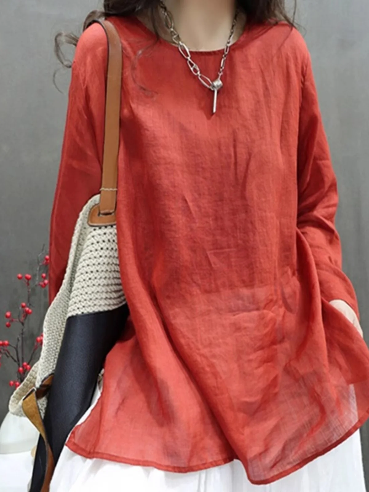 

Retro Zen Sle Linen Long Sve irt Women Summer Loose Slimming Casual Thin Cotton Linen Sun Protection Cover up Top