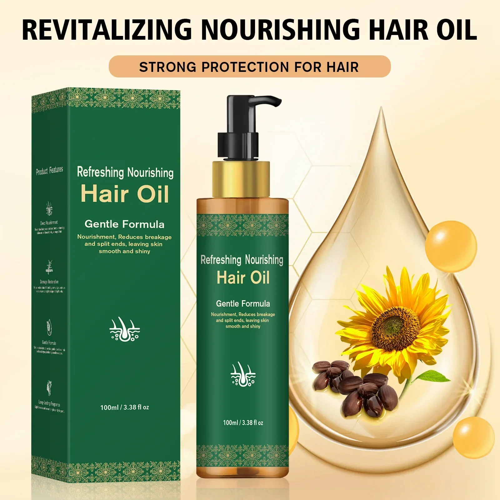 

Hair care essential oil repairs damaged hair, reduces split and breakage, and creates smooth hair