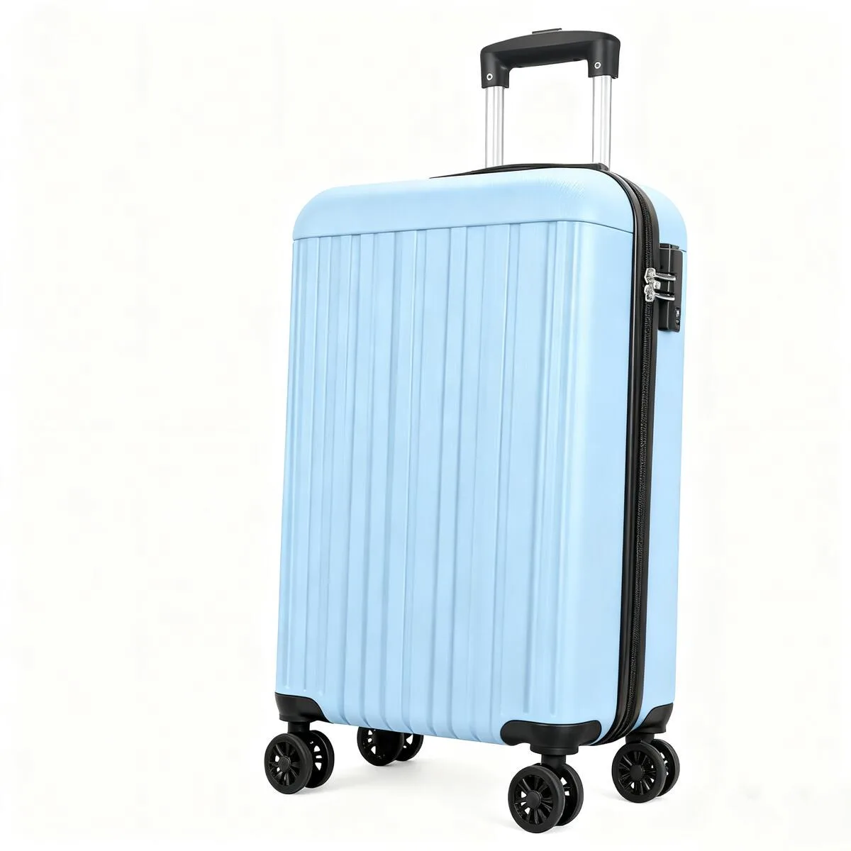 حقيبة سفر نسائية ذات هيكل صلب باللون الأزرق الفاتح مع عجلات دوارة - حقيبة سفر خفيفة الوزن #6