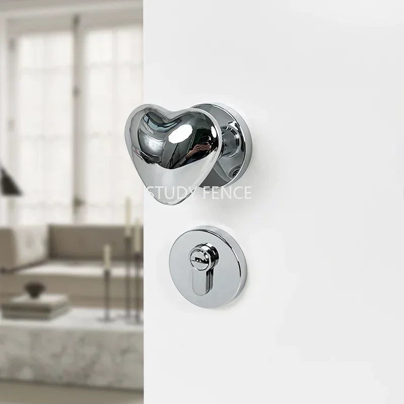Zinc Alloy Heart-shaped Door Lock Set Indoor Silent Door Lock Suitable for New Door Installation Heart Shaped Handle Design