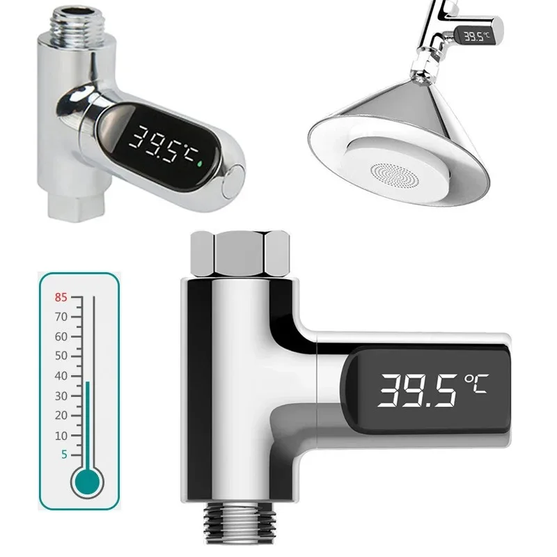 LED Display Household Water Shower Thermometer 5-85℃ Flow Self-powered Water Thermometer Monitoring Baby Care Energy Smart Meter