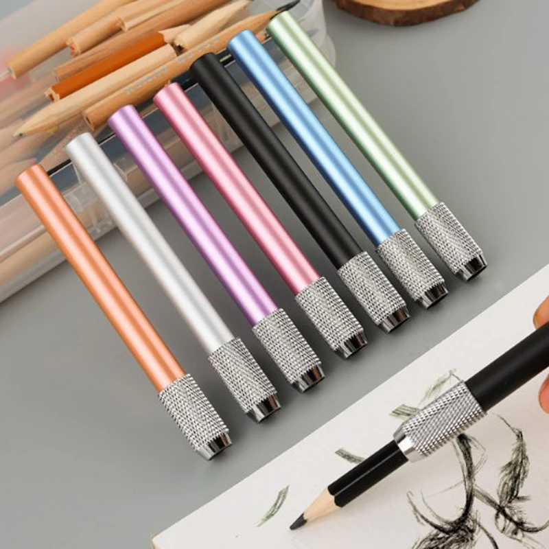 7pcs Colorful Metal Pencil Extender Pencil Protection Writing Tool Extender Adjustable Holder Sketch Student Kid Writing Tool