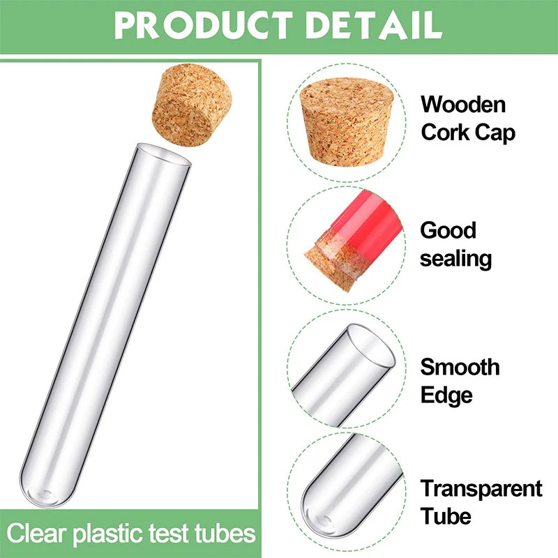 25Pcs 10ml Round Bottom Plastic Test Tubes Candy Bath Salt Packaging Plastic Test Tubes with Cork