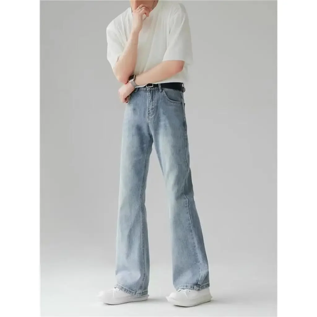 Spring New Streetwear Baggy Flare Jeans Men Korean Fashion Chic Loose Straight Wide Leg Pants Male Denim Trousers Clothing F21