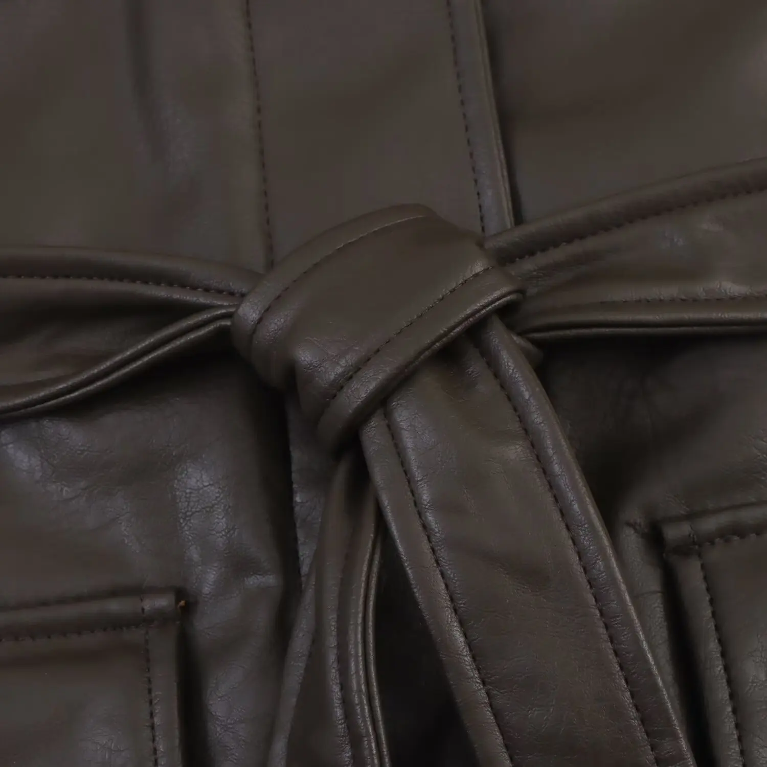 Chaquetas de cuero informales holgadas para mujer, abrigo con cinturón y bolsillo con cuello vuelto para mujer, prendas de vestir elegantes para otoño e invierno, ropa de calle