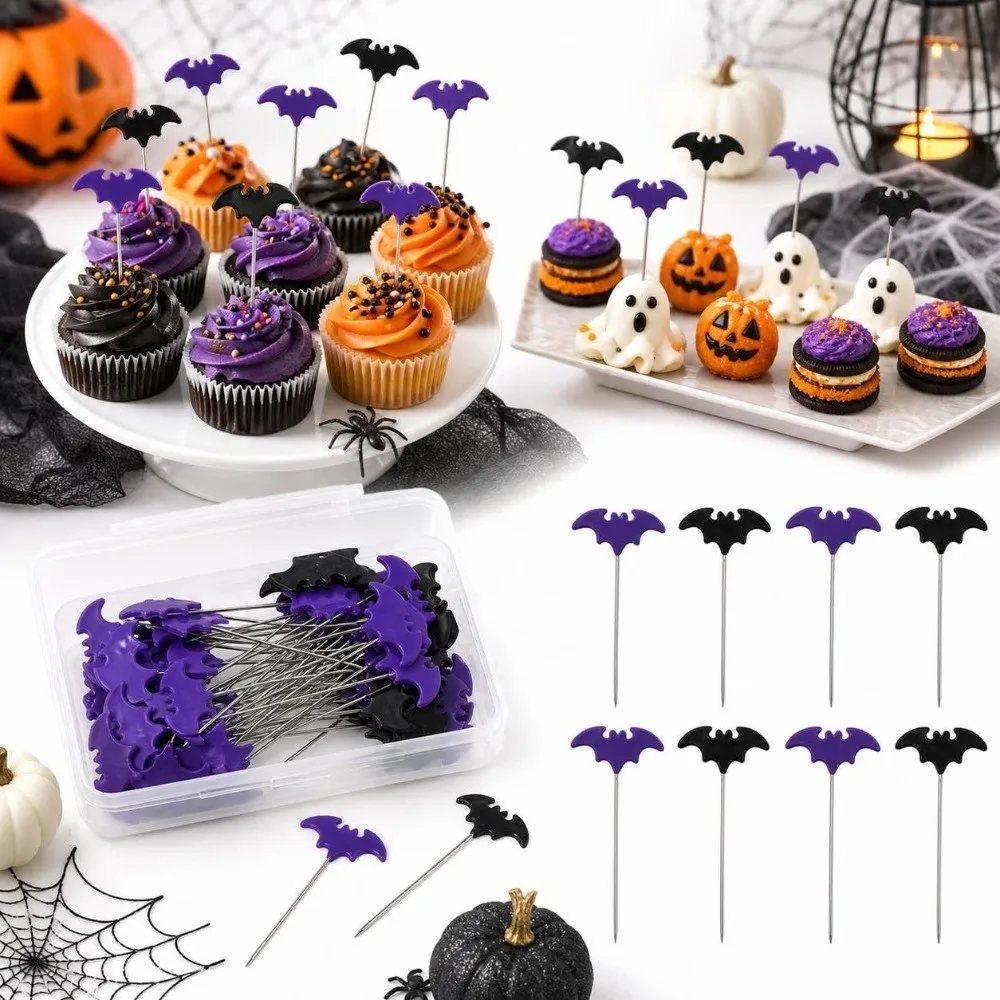 50/100Pcs Cartoon Halloween Bat Sewing Needle DIY Reusable Embroidery Patchwork Pins with Storage Box Fixed Marker
