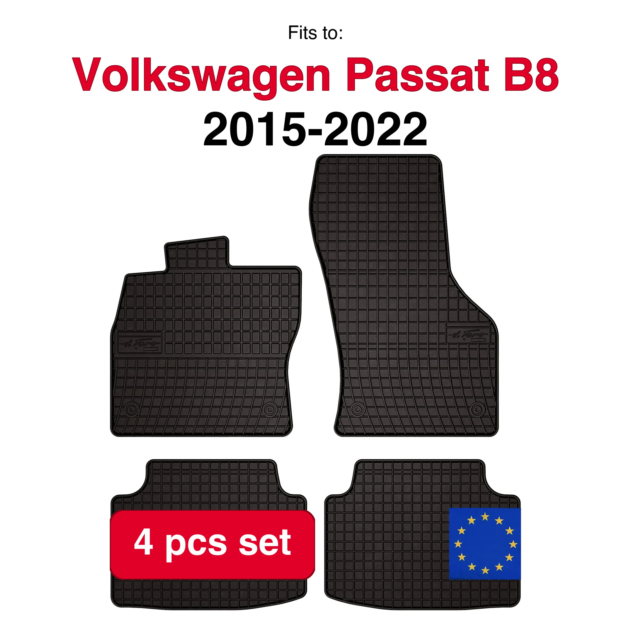 Rubberen automatten voor Volkswagen Passat B8 sedan, stationwagen, variant, Alltrack (2015-2022) -Zwarte pasvorm (4 stuks)
