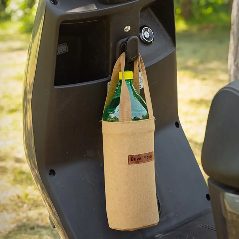 Durable Canvas Water Bottle Bag Water-resistant Handheld Insulating Cup Sleeve Portable Lightweight Carrier Bag for Students