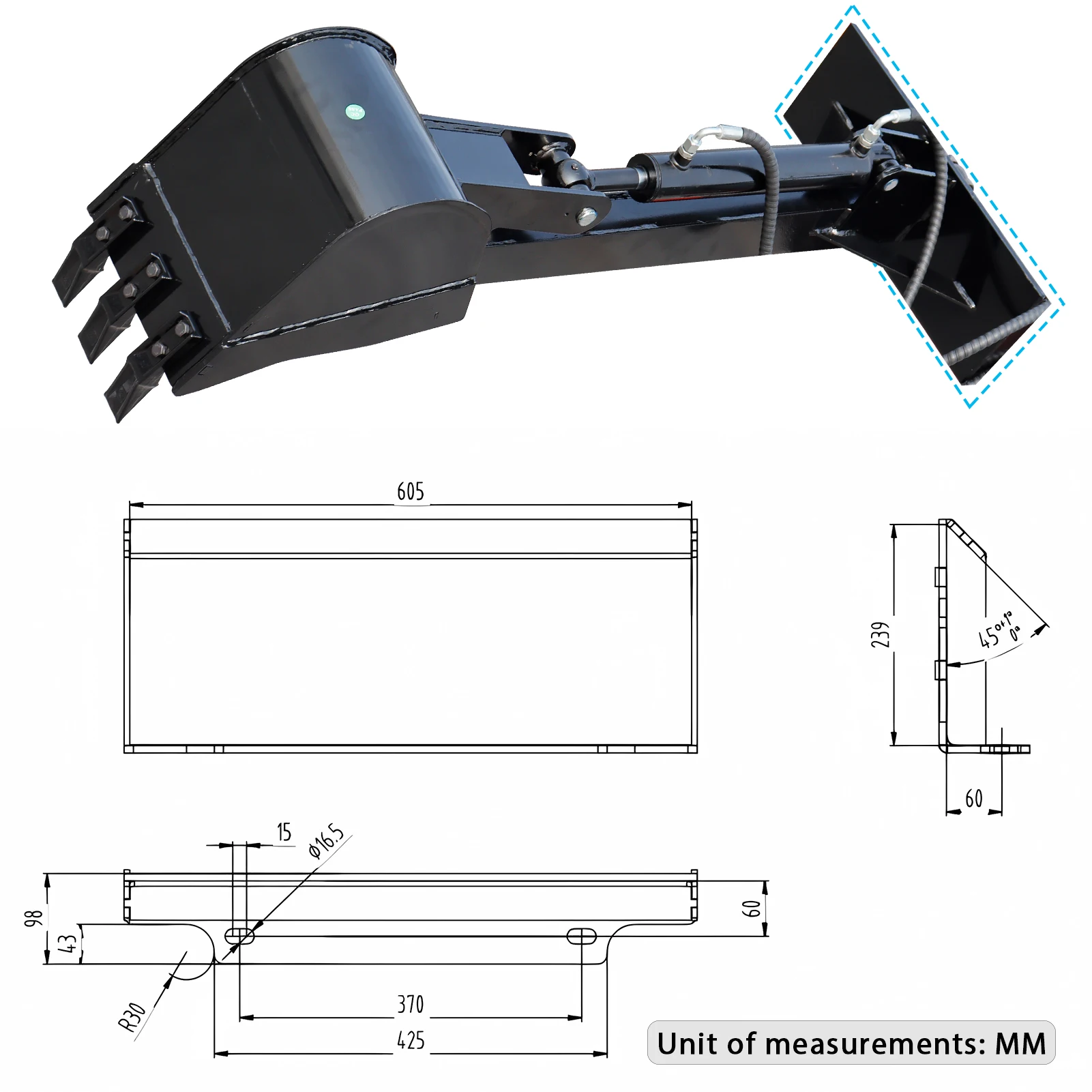 Acessório frontal de 12 polegadas em estoque dos EUA para mini skid steer loader escavadeira frete grátis