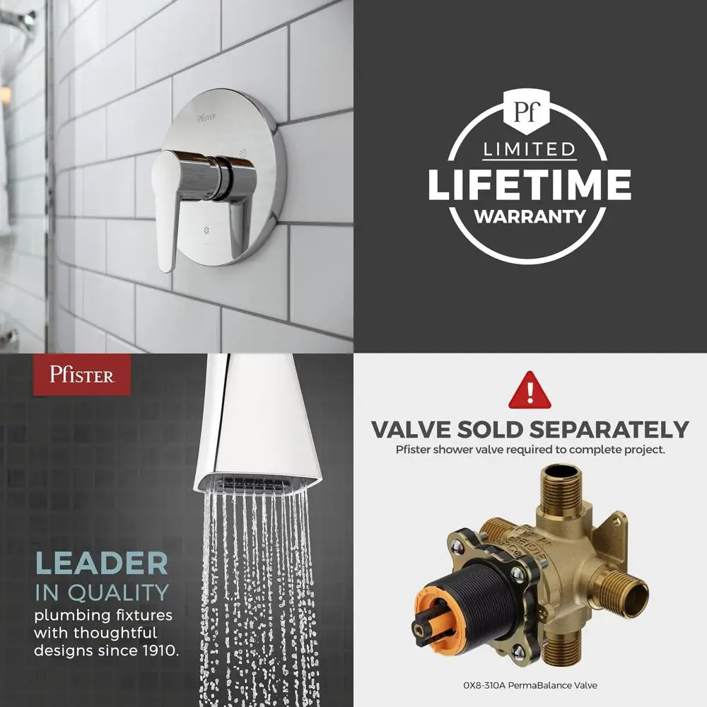 

Modern 1-Handle Shower Trim Kit, Polished Chrome, No Showerhead Included