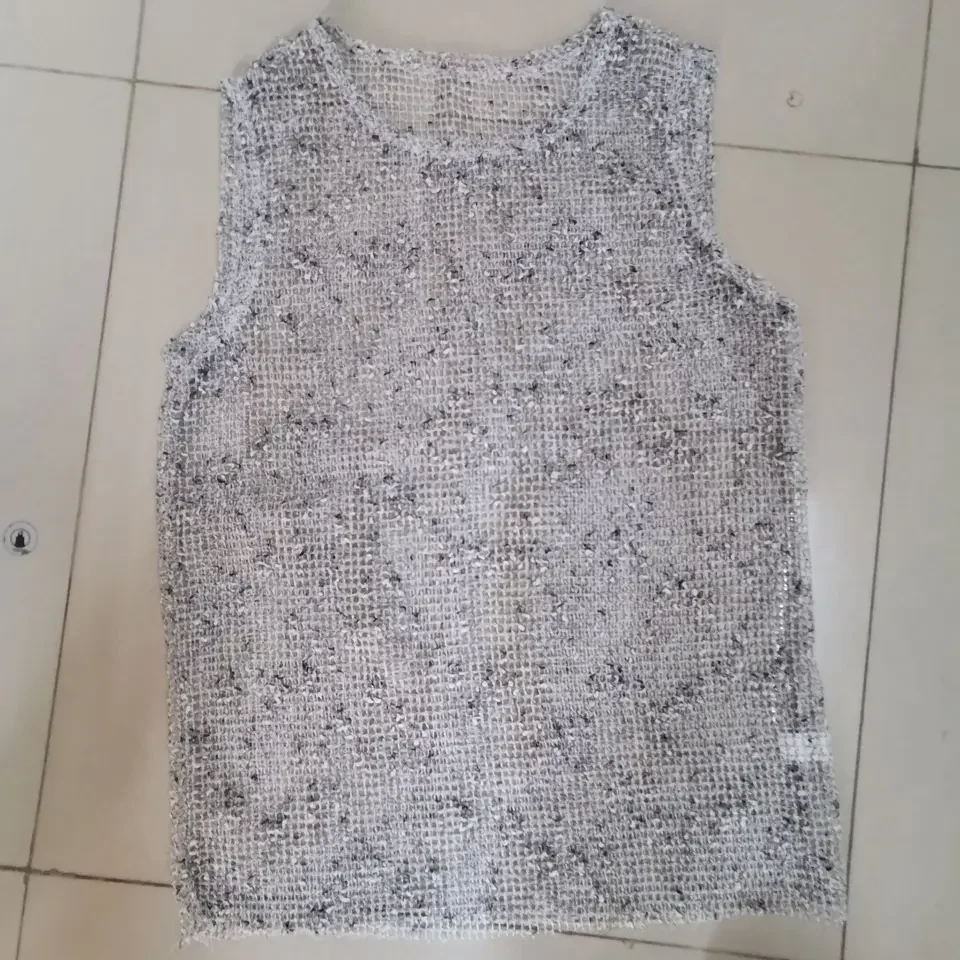 Nightclub Men's Sexy Knitted Sleeveless Top Hollow Grid Vest T-Shirt Top Sexy Party Dress