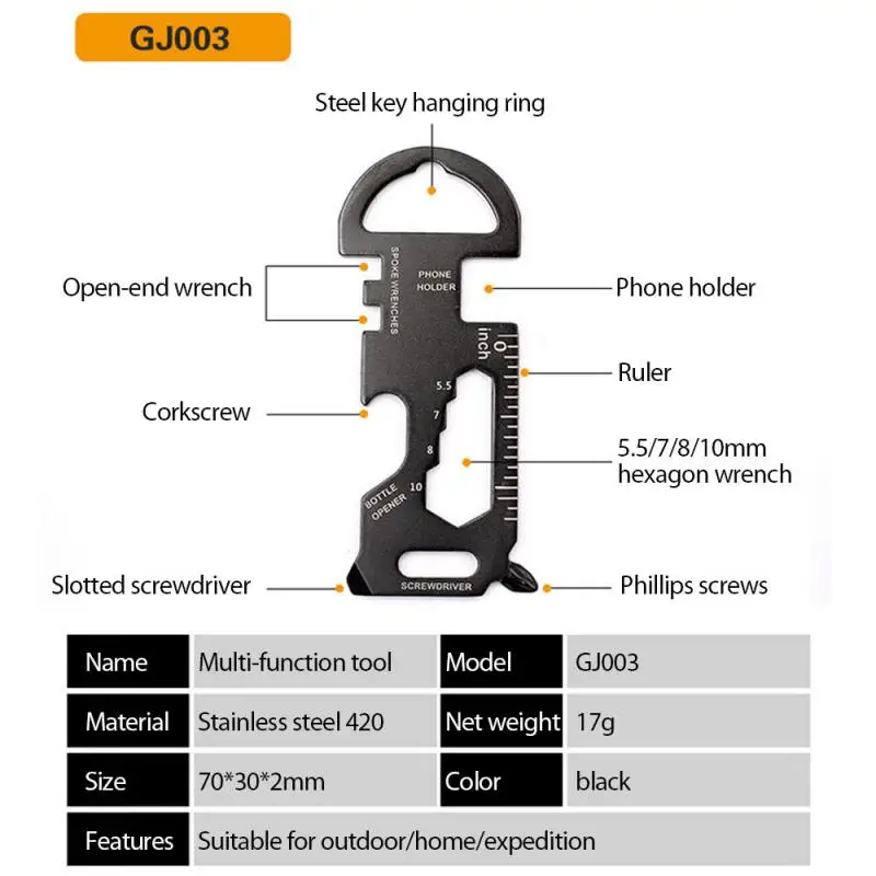 Portachiavi multifunzione a forma di chiave in acciaio inossidabile EDC per esterni con apribottiglie per birra strumenti portachiavi multiuso