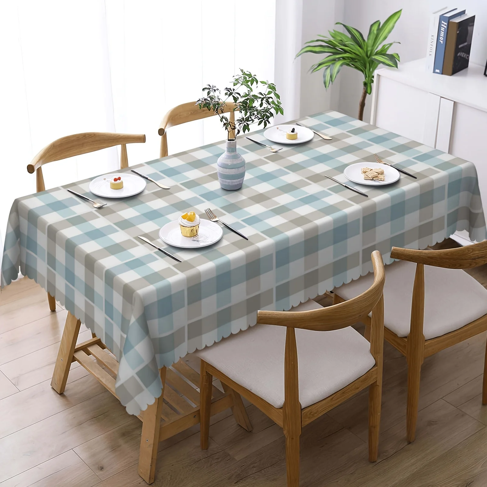 White Gray Blue Checkered Rectangle Tablecloth for Table Decor Simple Style Buffalo Plaid Kitchen Dining Table Cloth Home Decor