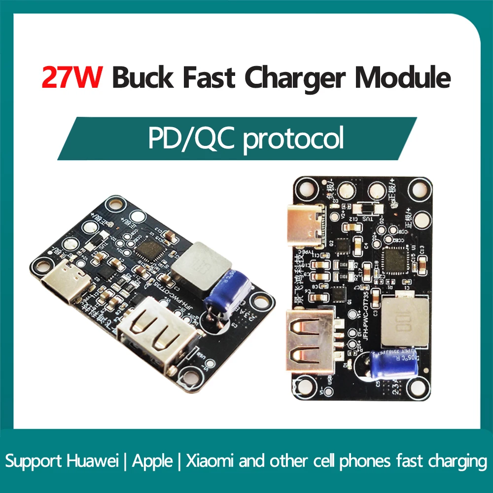 27W PD QC Fast Charge Module USB Type-C Dual Interface Quick Charging PD2.0/PD3.0 QC2.0/3.0 FCP SCP For Apple Huawei Samsung