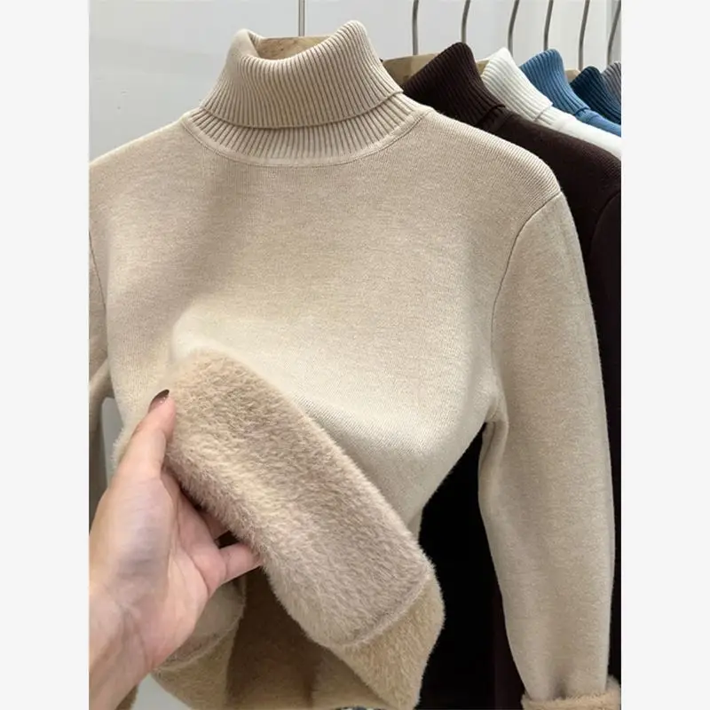 

Women's Winter Velvet Turtleneck Bottoming Shirt Top Sweater Cleanfit Style Loose Knot Design Ultra Thin Material