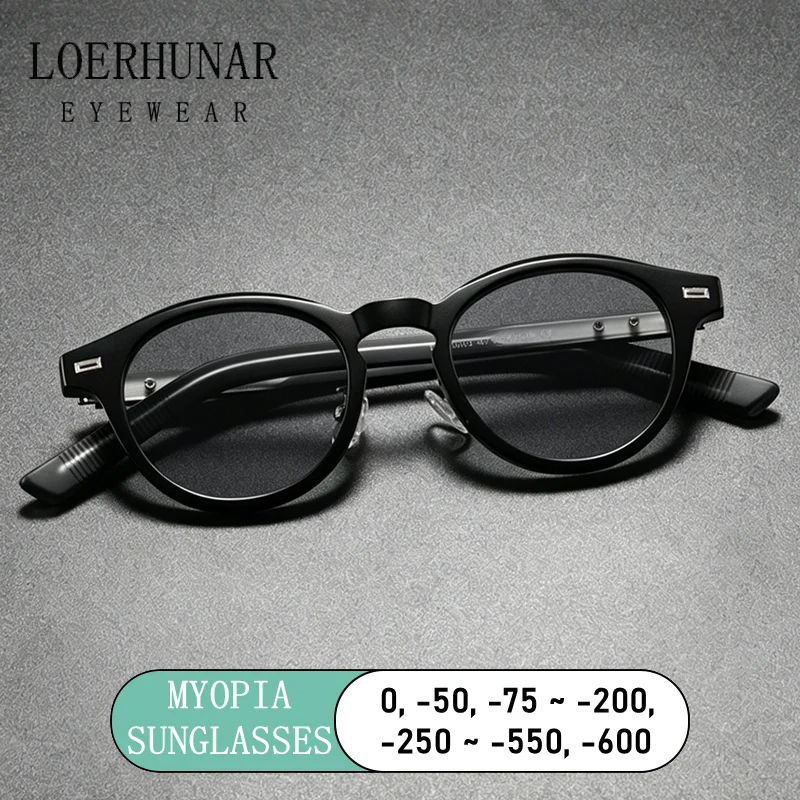 LOERHUNAR New in Retro Round Myopia Sun Glasses Men TR Frame Core Insert Leg Sun Glasses Women Set Retro Driving Fishing Eyewear