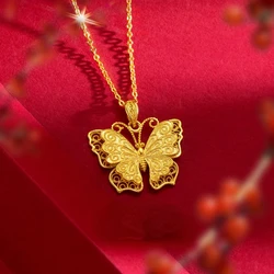 Real 14K Gold Gold color Hollow Butterfly Necklace Lavicle Chain for Women Bride Chains Fine Jewelry Gifts