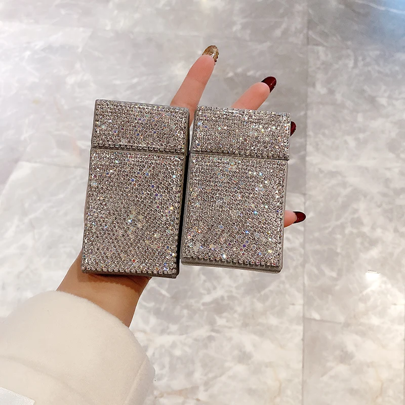 Luxury Bling Diamond PU Cigar Cigarette Case Sparkling Rhinestones Tobacco Case Box Storage Container Cigarette Accessories