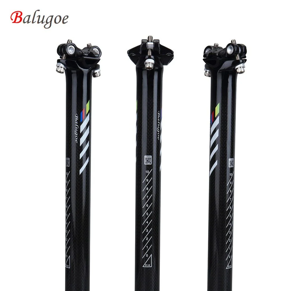 BALUGOE-Full Carbon Seatpost for MTB, Road Bike Seat Post, 3K Glossy Bicycle Parts, 27.2mm, 30.8mm x 350mm, 400mm