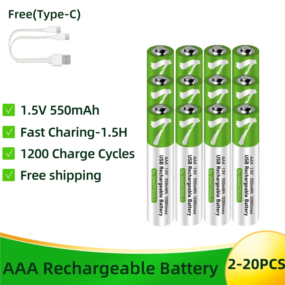 

Original USB AAA Rechargeable Batteries 1.5V 750 MWh Li-ion Battery for Remote Control Mouse Electric Toy Battery