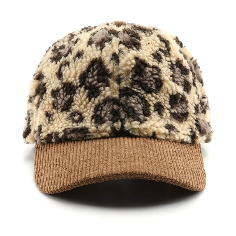 Unisex Autumn Winter Retro Color Matching Leopard Print Baseball Hat Women for Men Outdoor Thermal Teddy Velvet  Casquette Cap