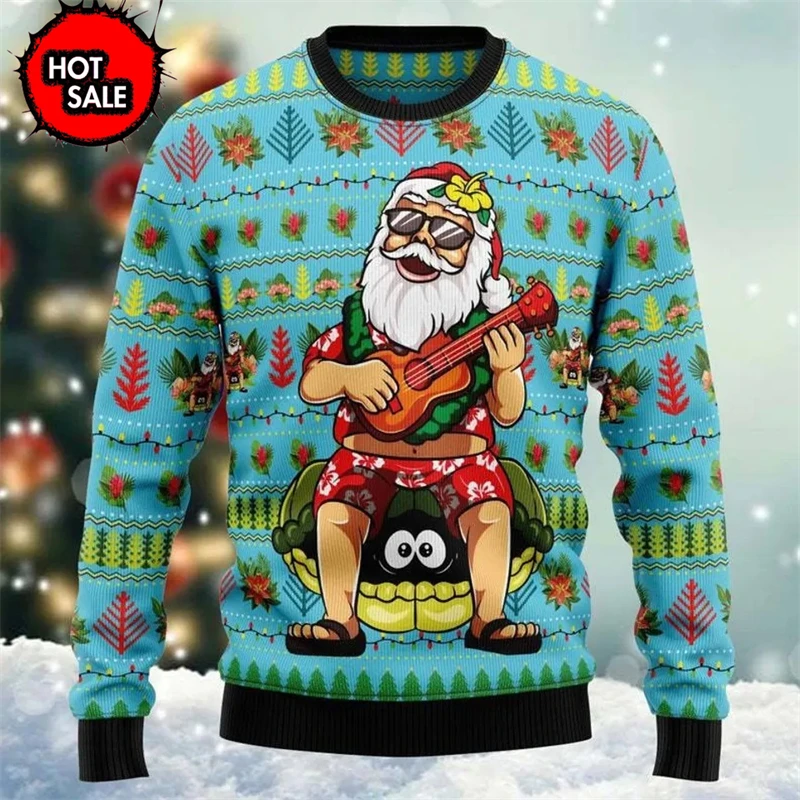 Hot Sale Santa Claus Cosplay Ugly Christmas Sweater Men Casual Holiday Party Pullovers Xmas Uniform Sweatshirts Unisex Tracksuit