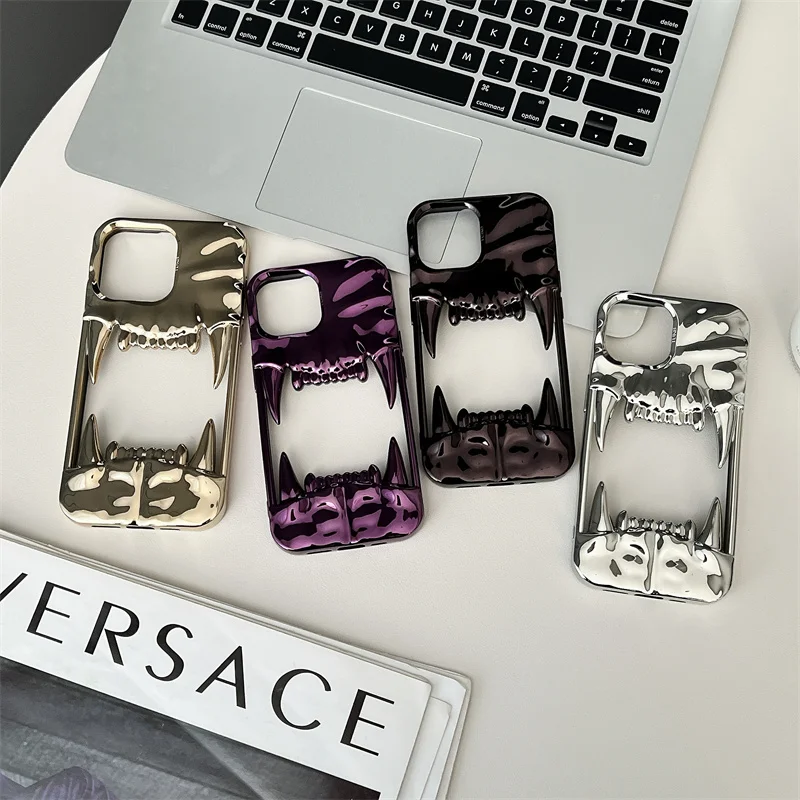 Bumper Back Case ferocious Tiger Teeth For iPhone 16 15 14 13 12 Pro Max 11 frame hollow out uneven Soft Cover