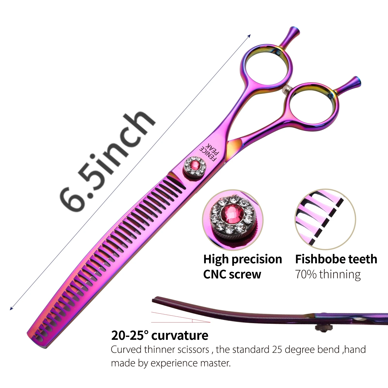 Imagem -02 - Fenice Pet Dog Grooming Tesoura Curvo Thinning Tesouras Roxo Thinner Jp440c 65