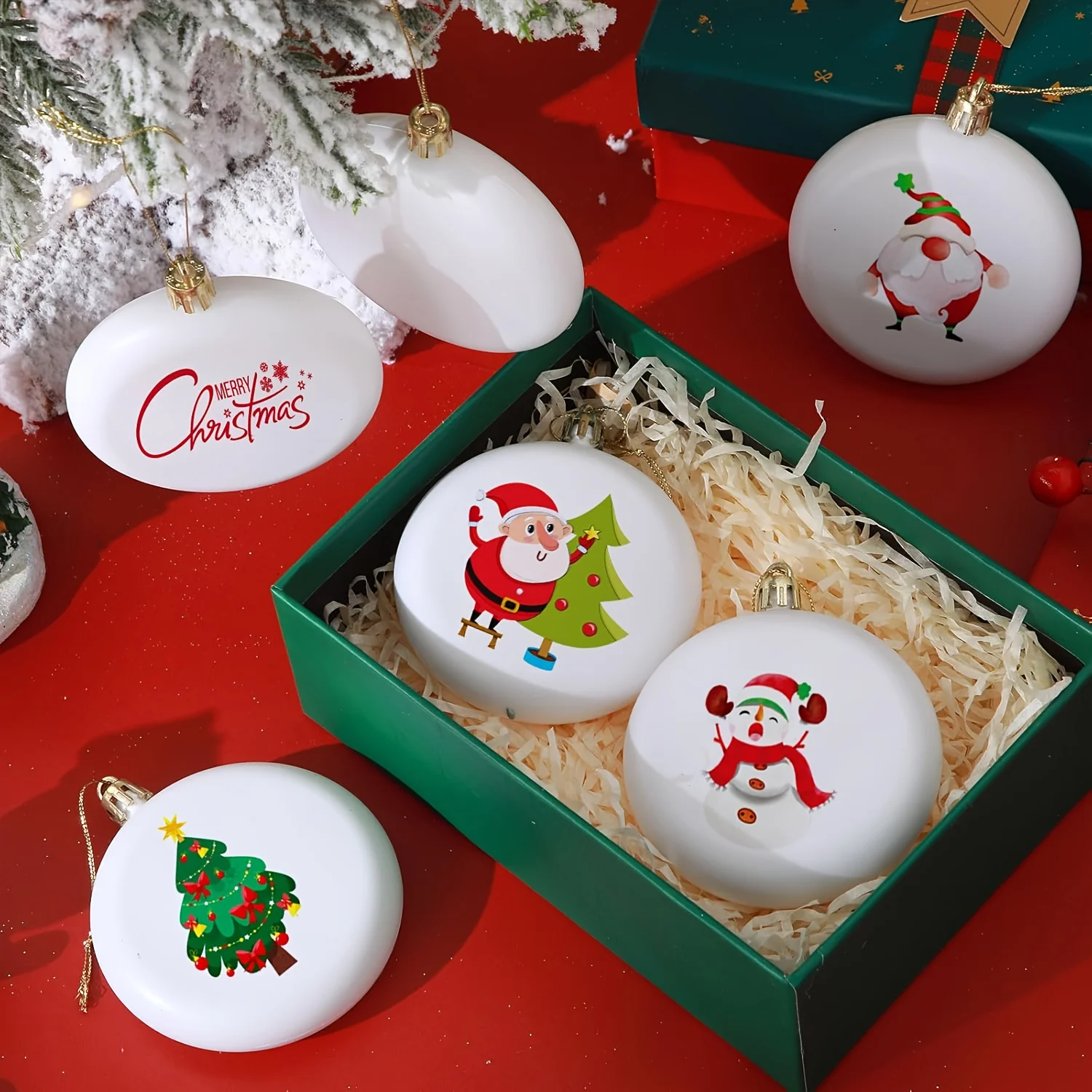 1/5pcs of Christmas Blank White Ball ornaments, Christmas tree hanging decorations DIY adult painting Christmas ornaments view 4