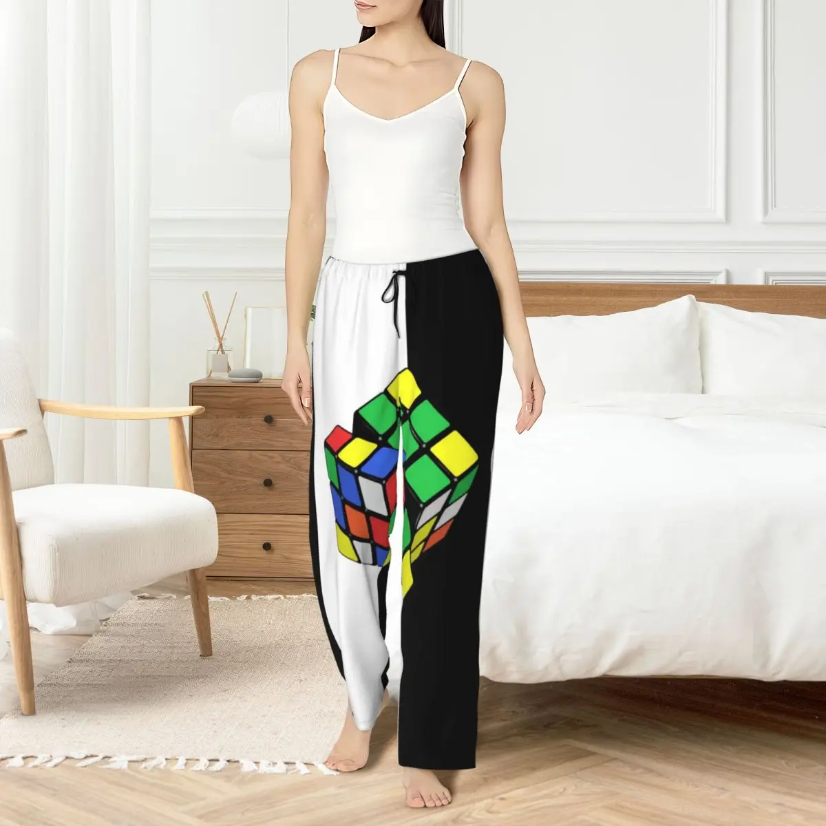 

Custom Print Funny Rubiks Cube Pajama Pants Women's Sleep Sleepwear Bottoms with Pockets