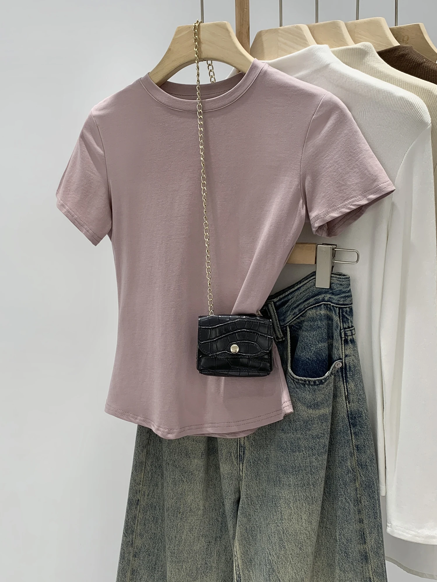 Slim Fit Modal Short Sleeve T-Shirt Women's Style Commute Korean Version Standard Body Universal Fit Sport Fitness Girls
