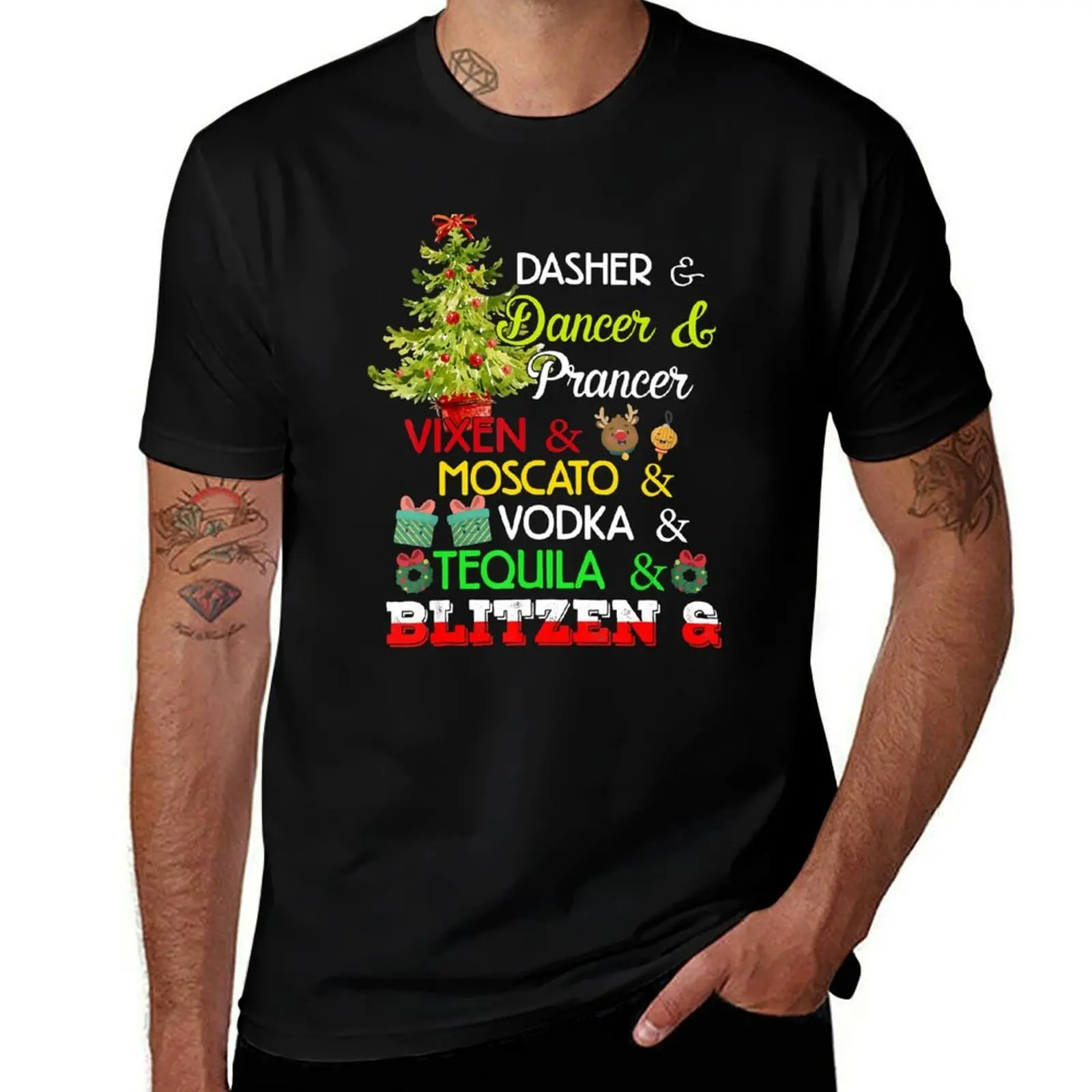 Dasher Dancer Prancer Vixen Moscato Vodka Tequila Blitzen T-Shirt Gym Exercise Short Sleeve T-Shirt