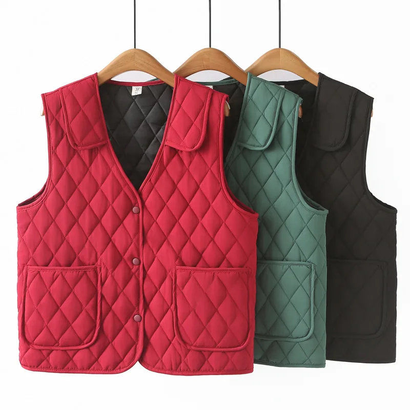 XL XXL Women Parka Autumn Winter New Casual Loose Thin Argyle cotton-padded Waistcoat 637