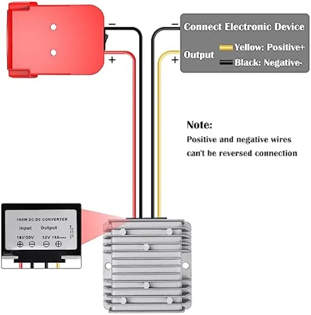 Elewaukee-リチウムイオンバッテリー用の電源コンバーター,スイッチ付き電動ホイール電圧レギュレーター,10a,120w,18vからdc 12v