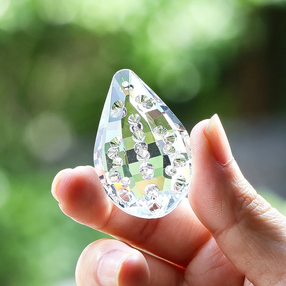 Clear Crystal Teardrop Chandelier Prisms Replacement Parts Hanging Faceted Glass Drop Pendant for Suncatchers DIY Jewelry Making