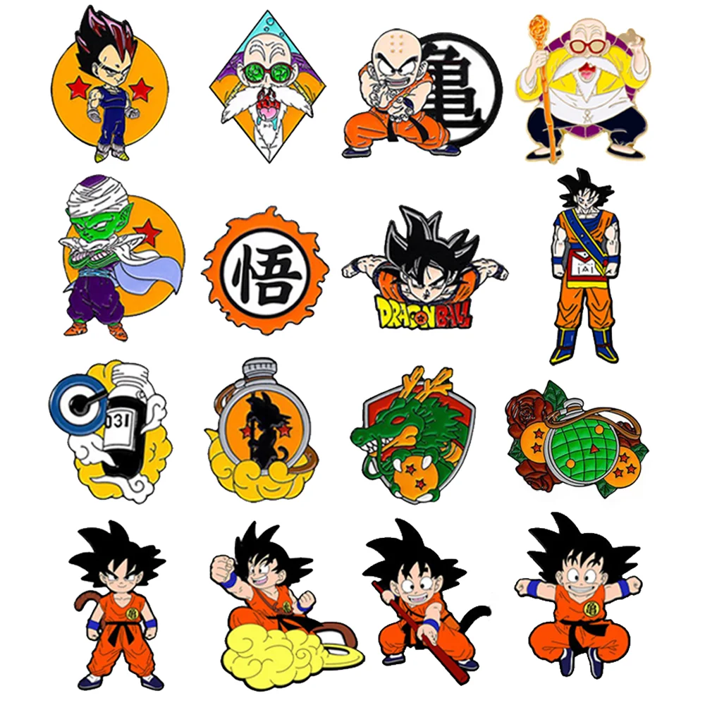 6Pcs Anime Dragon Ball Son Goku Enamel Brooch Badge Cartoon Vegeta Piccolo Master Roshi Krillin Lapel Pins For Fans Gifts